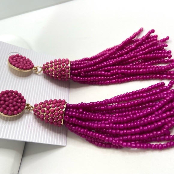 14kt Gold plated Stella And Ruby Magenta tassel Earrings w/ Ribbon Tied Gift Box - Picture 3 of 4
